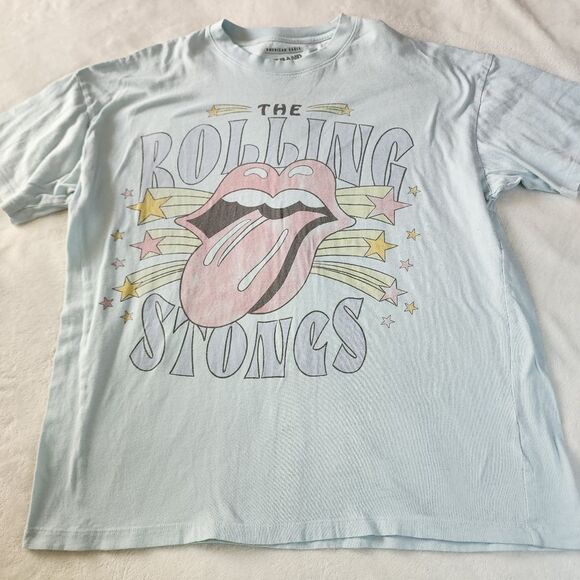 American Eagle The Rolling Stones Light Blue Tshirt With Graphics Size Medium - Picture 1 of 5